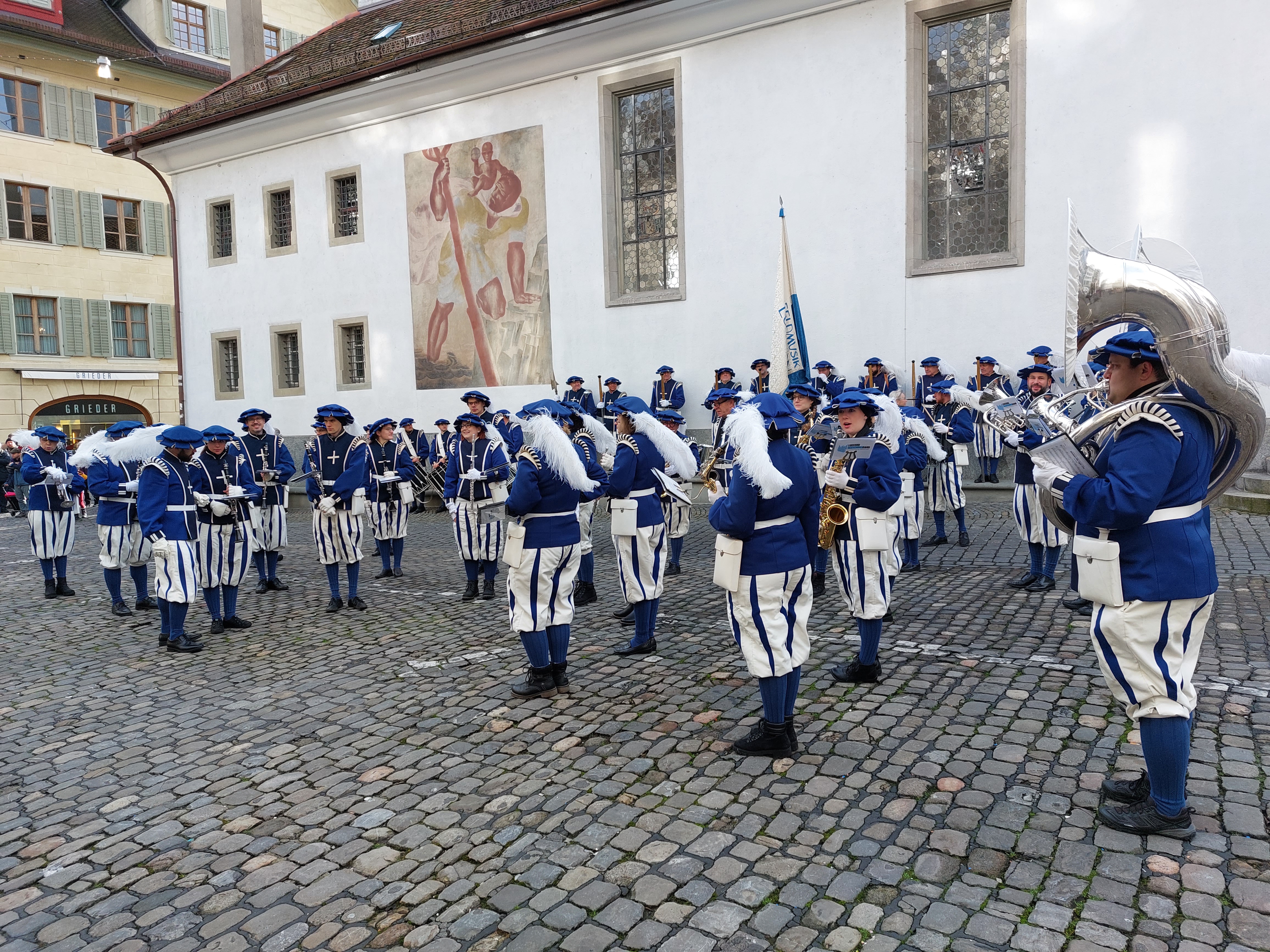 The Lucerne Marching Band während ihrer öffentlichen Probe vor ihrem Auftritt beim Basel Tattoo 2023