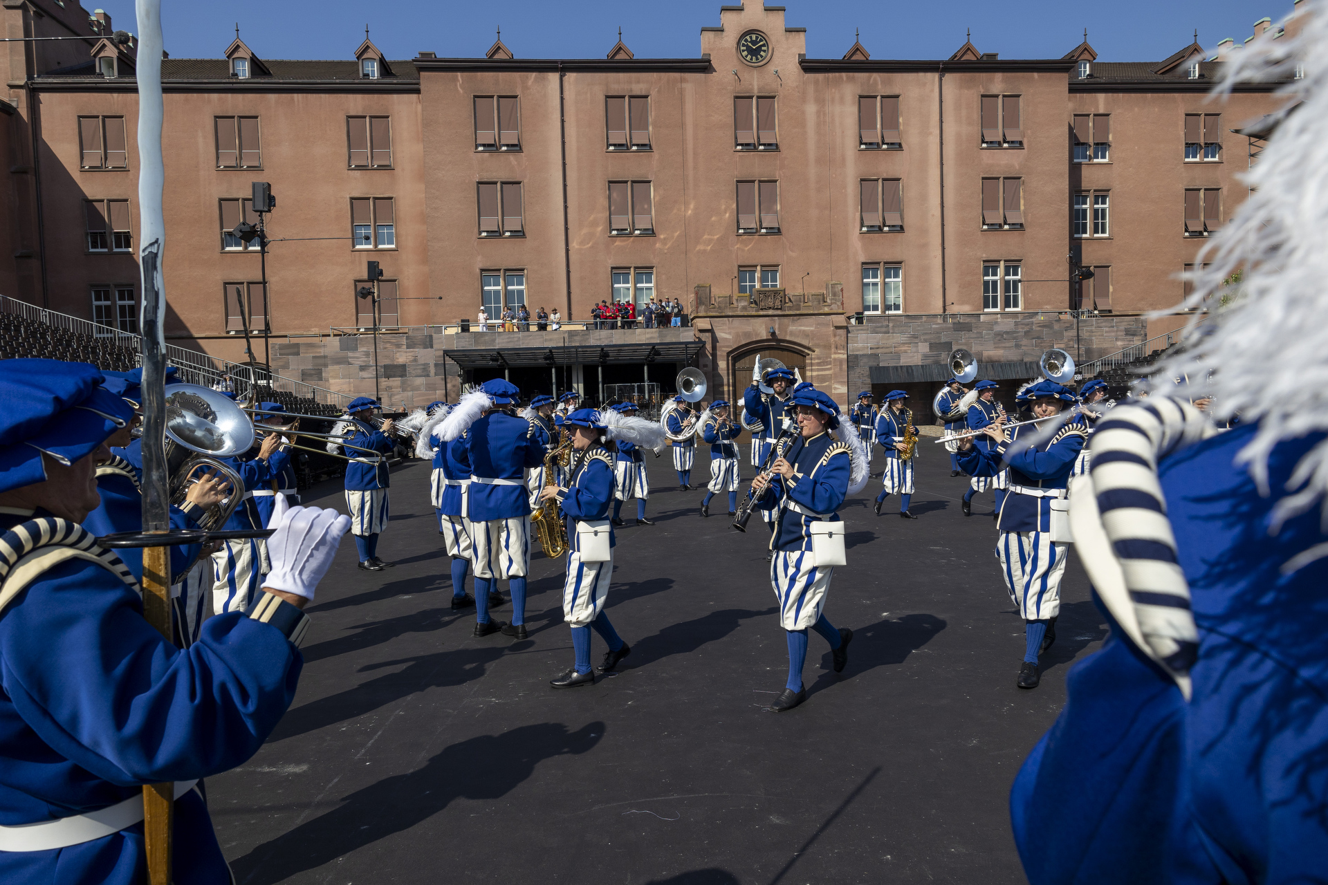 The Lucerne Marching Band bei einer Probe in der Arena auf der Kaserne Basel 2023