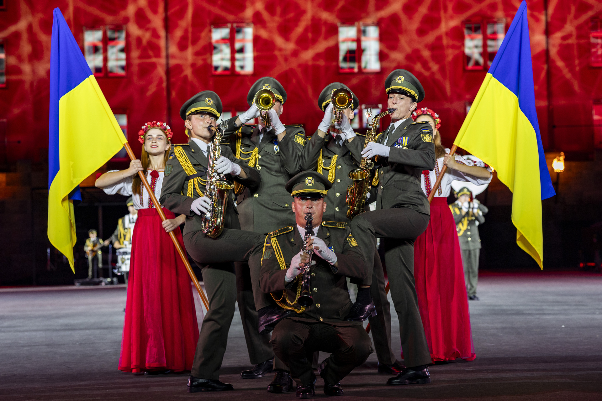 Die Brass Dand of the 194th Pontoon Bridge Brigade aus der Ukraine in der Kaserne Basel 2023